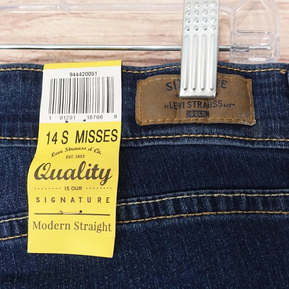 New! Signature Levi Strauss Modern Straight Jeans Womens 14S Mid Rise Stretch - Picture 8 of 13